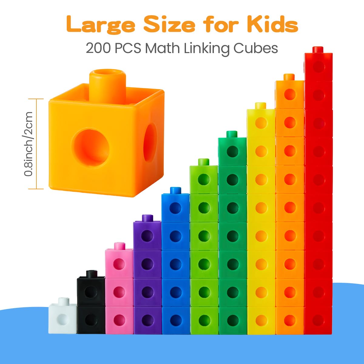 QUYSK Set of 200 Kids Linking Cubes for Math, STEM Connecting Cubes Math Manipulatives Kids Counting Blocks for Classroom Learning Supplies for Preschool and Elementary Children