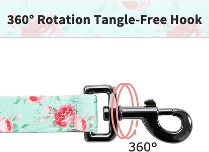 Ihoming Dog Collar and Leash Set for Daily Outdoor Walking Running Training, Floral Spring Design for Small Boys Girls Dogs Cats Pets, S-Up to 20LBS