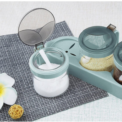 TENTA TENTA KITCHEN Gourmet Seasoning Box with Serving Spoons, Spice Jar Set Condiment Cruet Bottle, Kitchen Supplies,Nice Design for Kitchen (glass)