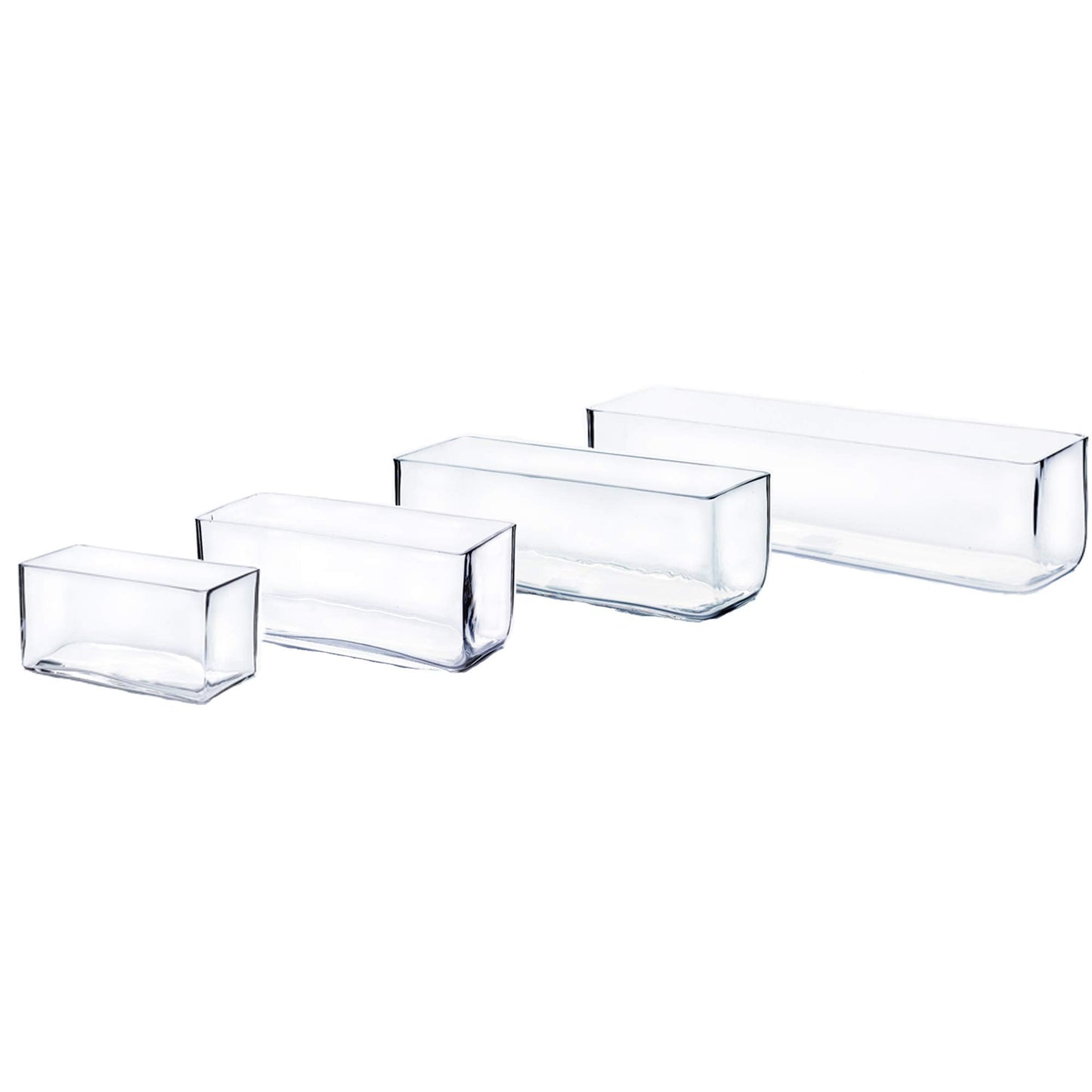 WGV Rectangle Block Glass Vase, Width 4", Length 8", Height 4", Clear Long Floral Container, Candle Holder for Home Office Wedding Decor, 1 Piece
