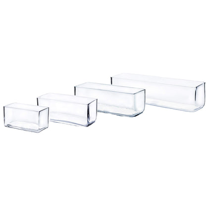 WGV Rectangle Block Glass Vase, Width 4", Length 8", Height 4", Clear Long Floral Container, Candle Holder for Home Office Wedding Decor, 1 Piece