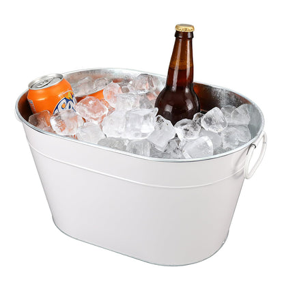 1PC Galvanized Tub Ice Bucket for Parties, Thick Metal Galvanized Drink Buckets, Beverage Tub with Handles, Drink Bucket for Indoor & Outdoor Party (White)