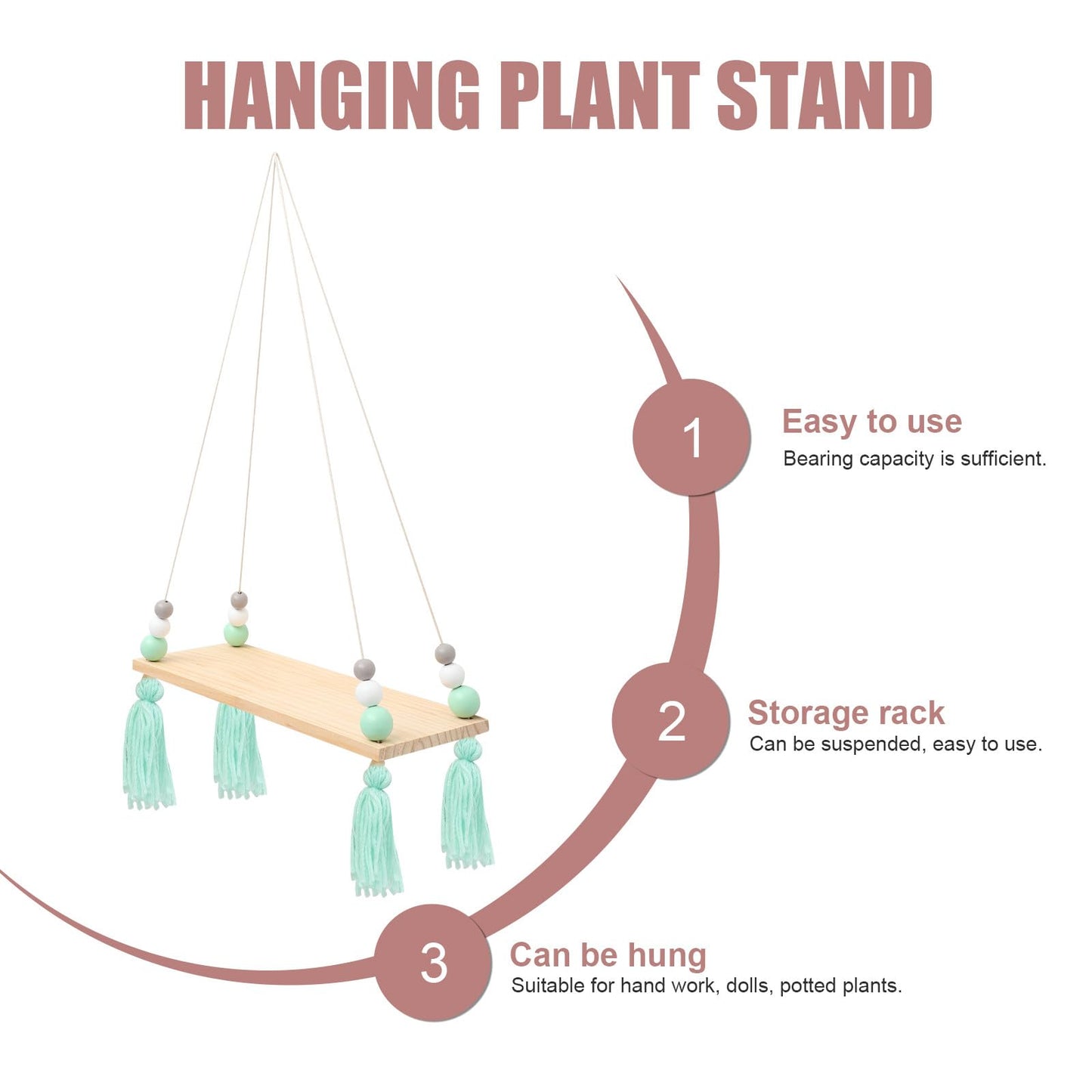 Garneck Stylish Cotton Rope Hanging Rack with Beads and Tassels Decorative Wall Shelf for Potted Plants Flowerpot Display Board for Home and Natural Boho Wall Decor