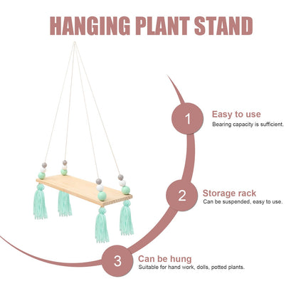 OSALADI Wooden Hanging Flowerpot Storage Rack with Tassel Decorative Shelf for Wall Stylish Vertical Display for Plants and Home Decor and Space-Saving Storage
