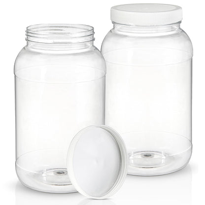 ZOOFOX 2 Pack Plastic Jars with Lids, 1 Gallon Wide Mouth Storage Containers, Empty Plastic Jars for Kitchen & Household Storage of Dry Goods, Peanut, Candy, Noodles