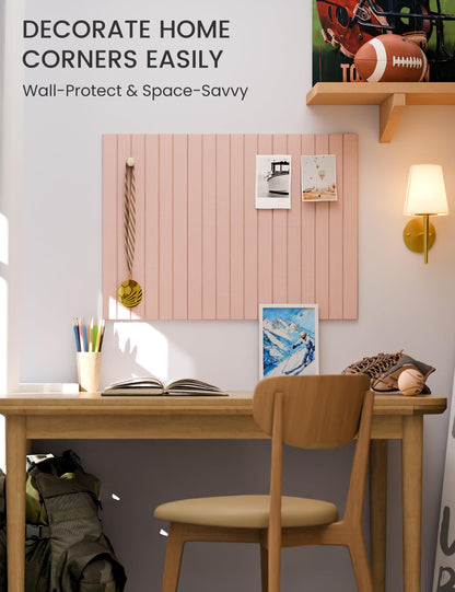 Felt Bulletin Board Tiles -28"x18" with 40 Adhesive Tabs, Cork Board Alternative for Office Decor, Push Pin Board Wall Organizer 6-Pack (Pink)