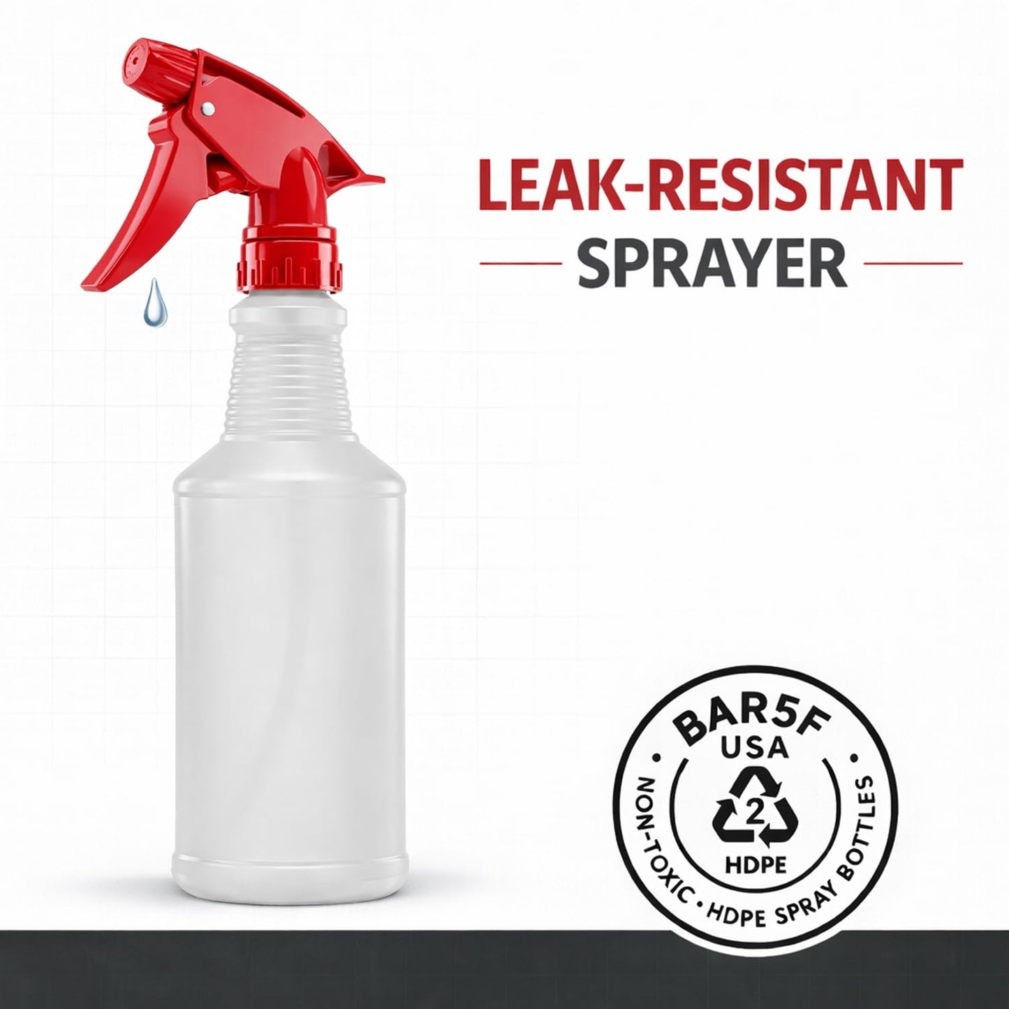 Bar5F Spray Bottles, 16 Oz, 4 Pack, Chemical-Resistant HDPE, BPA-Free, Non-Toxic, Red Trigger Sprayers, Refillable Empty Sprayer Bottle for Cleaning Solutions, Vinegar, Alcohol, Made in USA