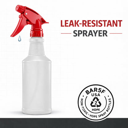 Bar5F Spray Bottles, 16 Oz, 4 Pack, Chemical-Resistant HDPE, BPA-Free, Non-Toxic, Red Trigger Sprayers, Refillable Empty Sprayer Bottle for Cleaning Solutions, Vinegar, Alcohol, Made in USA
