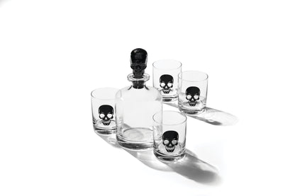 Oneida Barware, 5-Piece Skeleton Whiskey Set, 4 Drinking Glasses & 1 Decanter, Dishwasher Safe, Halloween Decor Indoor, Halloween Table Decorations for Party, Skeleton Themed (4 Glasses, 1 Decanter)