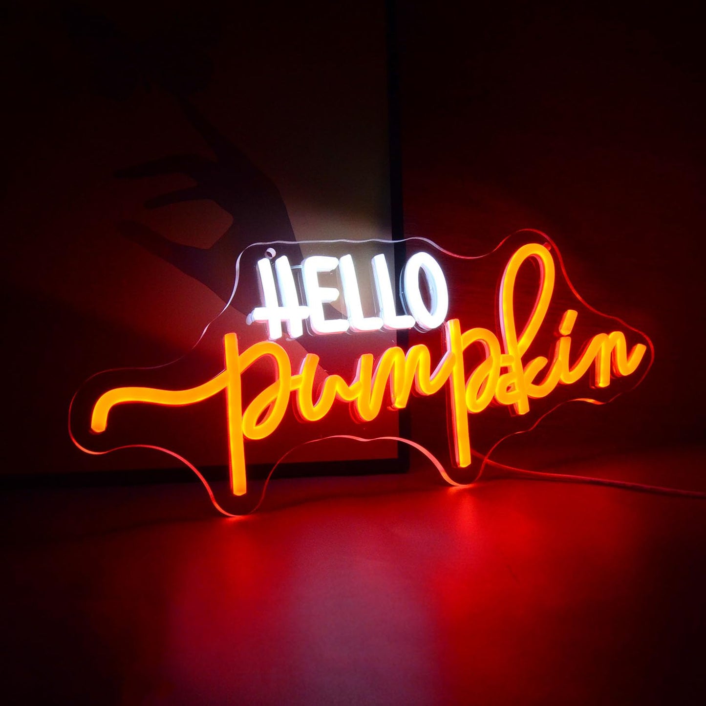 Hello Pumpkin Neon Light Sign Fall LED Wall Decor with Glowing Orange Pumpkin Neon Signs for Autumn Thanksgiving Halloween or Spooky Party Decoration - Home Bar Café Window Light