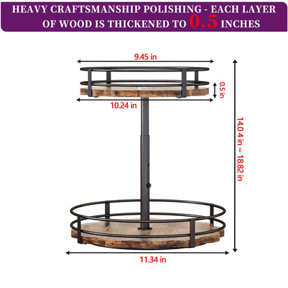 Heavy-Duty 2-Tier Lazy Susan Organizer, Adjustable to Different Heights, Countertop Spice Rack, Upgraded Thickened Wooden Board, Suitable for Seasoning Organizer, Kitchen Organization