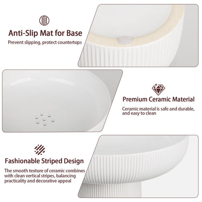 FAAYUCK Ceramic Fruit Bowl, 10" White Fruit Bowl for Kitchen Counter with Drainage Hole, Removable Pedestal Fruit Bowl with Non-Slip Pad, Large Decorative Fruit Bowl for Fruit, Vegetable, Salad, Snack