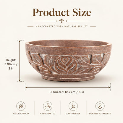 Ajuny Soapstone Natural Smudge Pot | Stone Bowl | Scrying And Smudge Bowl Handmade Leaf Carved Design Household Kitchen Table Decorative Gift 5 Inch