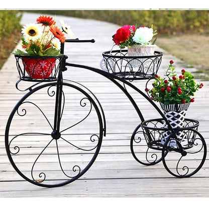Wrought Iron Bicycle Home Garden Decor Iron Plant StandPlant Flower Pot Stand Flower Stand 3 Tiered Small Bicycle Display Rack Stand Holds for Garden Patio White