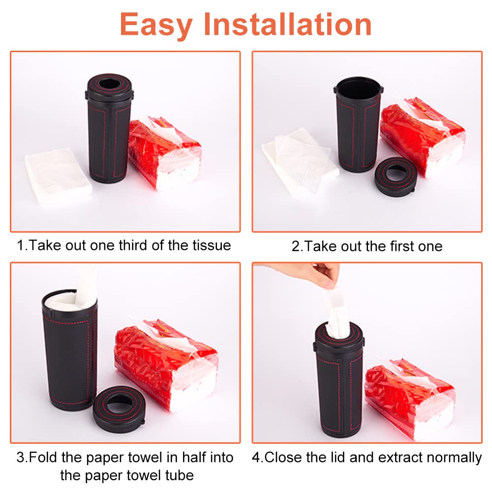 Car Tissue Tube, Cylinder Tissue Box Diameter 2.75'' PU Leather Round Tissues Container for Car Cup Holder, Up to 30 Count Tissue
