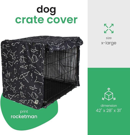 Molly Mutt Rocketman Dog Crate Cover, 100% Cotton Canvas Cover with 2 Roll-Up Panels, Ideal for Dog or Cat Crate, Durable, Washable, and Free of Harmful Chemicals, 42" x 28" x 31"