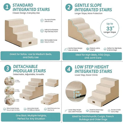COZY KISS Dog Stairs for Small Dogs 11.7" H, 3-Step Gentle Incline Pet Step for Couch Chiars, Right-Angle Dog Ramp for Puppy Doggie Senior Cats, 15.7x17.7x11.7 Inch, Beige