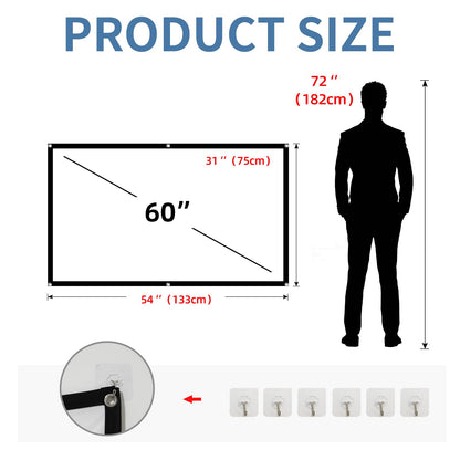 Projector Screen,HUANYINGBJB 4K 16:9 HD Rear Front Projector Screen Foldable Projection Screen Double-Sided Portable Outdoor Indoor Projector Screens Small for Movie Home Theater (60 inches)