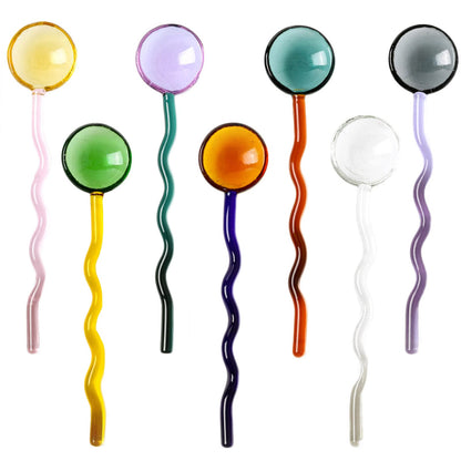TMXAOK 7 Pieces Clear Glass Stirring Spoons Transparent Crystal Teaspoons Milk Cocktail Cold Drinks Mixing Spoon Swizzle Sticks Stirrers Salt Sugar Scoop with Curved Handle for Bar Banquet Party, A