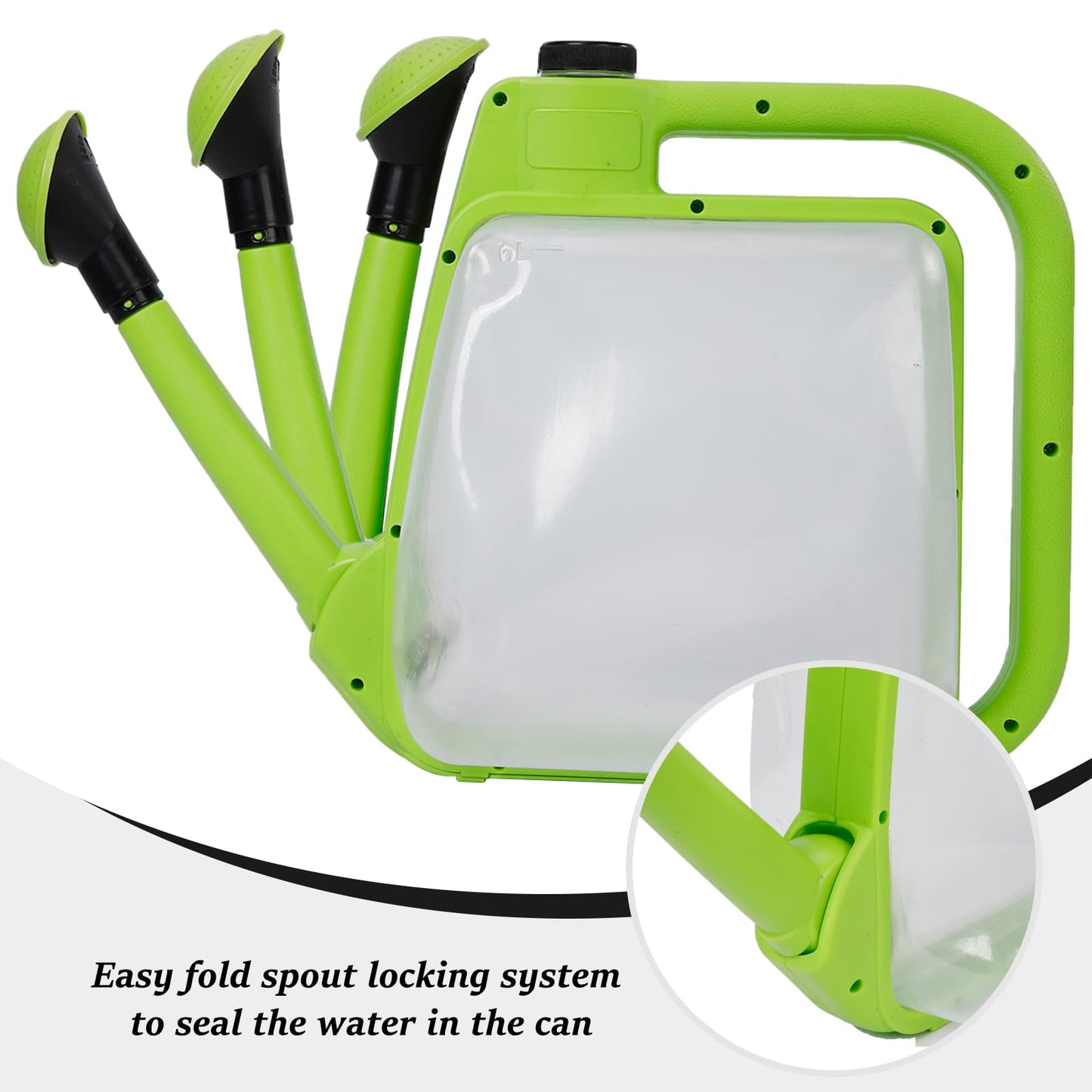 6L Foldable Watering Can with Rotating Nozzle & Long Spout for Plants, Indoor Outdoor Gardening, Clear Plastic-Green