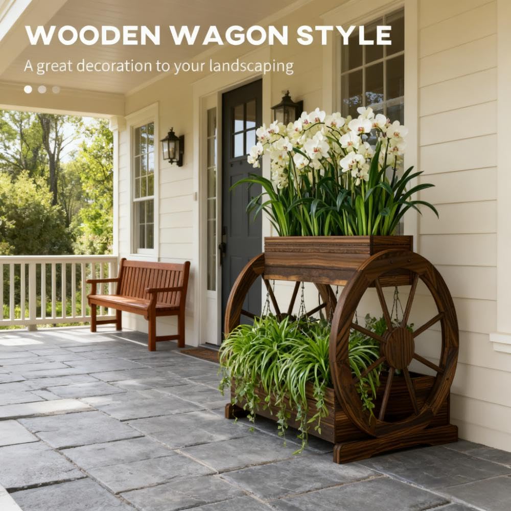 Outdoor Planter,Wooden Wagon Planter Box,3 Tier Raised Garden Bed,for Vegetables Flowers Herbs