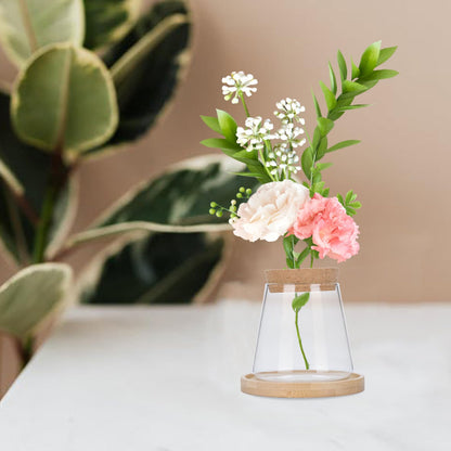 Uonlytech Hydroponic Glass Vase with Wooden Stopper and Dipper, Plant Terrarium for Indoor Gardening, Desktop Flower Pot for Office and Home Décor