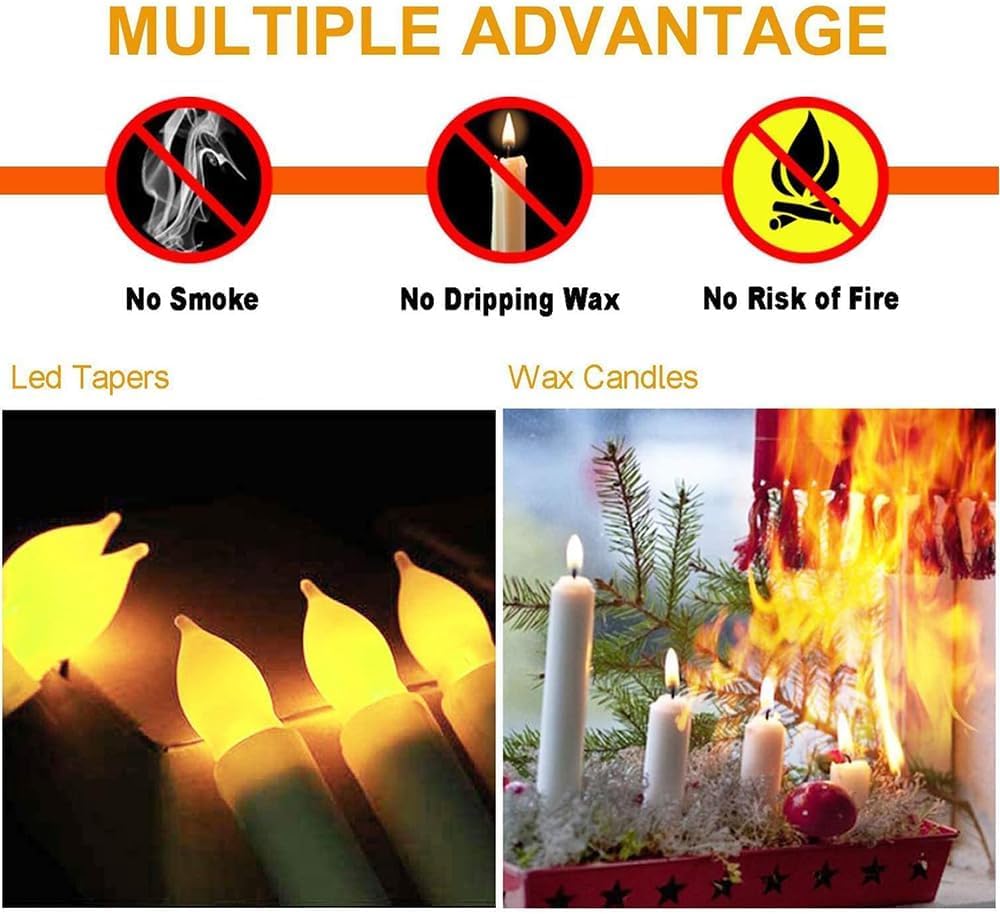 60 Pcs Flameless LED Taper Candles, Battery Operated Flickering Candles with Warm Yellow Light, Safe Fake Electric Candlesticks for Wedding Centerpieces, Church, Halloween, Christmas Home Decor