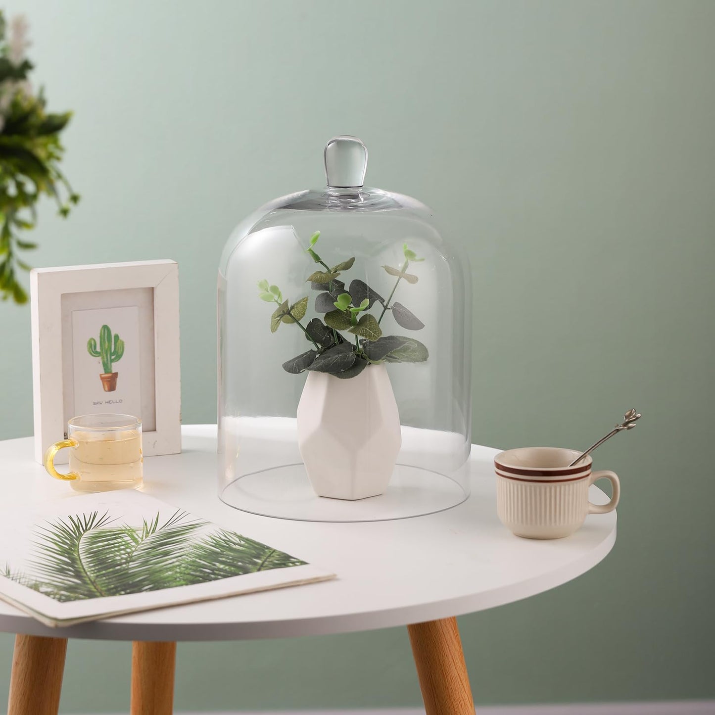 10.6" Tall Large Handmade Sturdy Glass Cloche, Dia 7.48" H 10.6", For Terrarium, Plants, Trinkets, Cakes, Figurines, LED Light String, Candle. Cloche Glass Dome, Bell Jar Display Case (1, 7.48"x10'6)