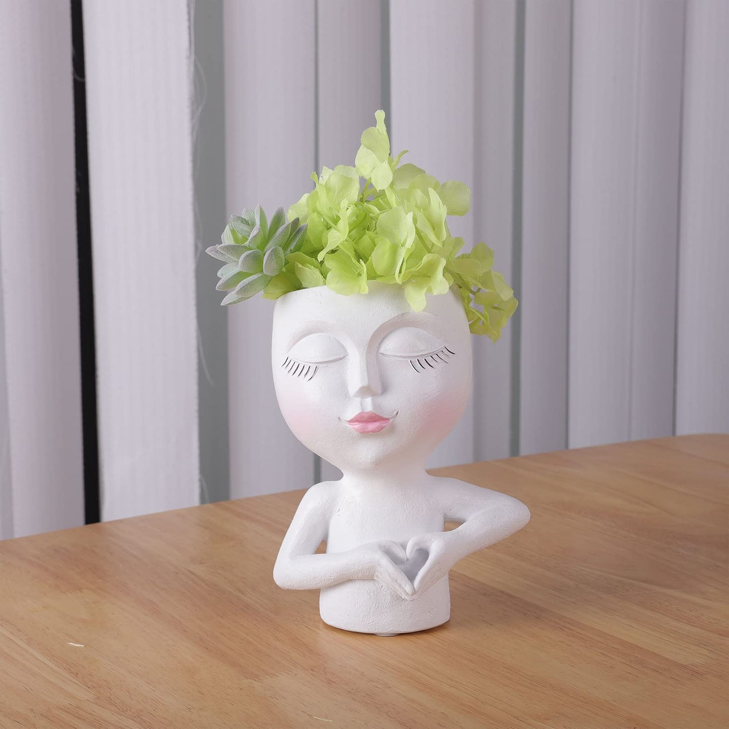 Face Planters Pots Head, Resin Succulents Plants Head Planter with Drainage Hole for Indoor Outdoor Plants Cute Face Planter Home Office Decor Flower Pots (White)