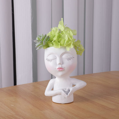 Face Planters Pots Head, Resin Succulents Plants Head Planter with Drainage Hole for Indoor Outdoor Plants Cute Face Planter Home Office Decor Flower Pots (White)