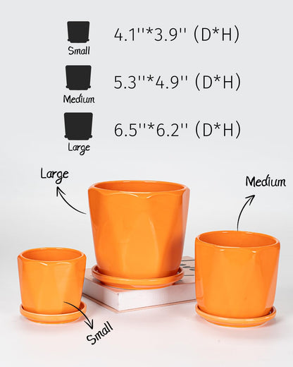 Ton Sin Ceramic Plant Pots Indoor Planters White Orange Set of 3 4