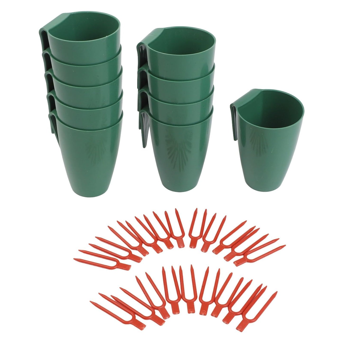 Strawberry Rooting Cup Kit with 20 Forks for Plant Propagation, Hanging Transplant Grow Station for Garden Greenhouse Balcony, 10 Cups Green