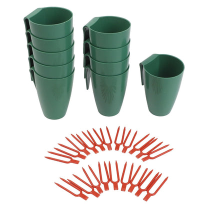 Strawberry Rooting Cup Kit with 20 Forks for Plant Propagation, Hanging Transplant Grow Station for Garden Greenhouse Balcony, 10 Cups Green