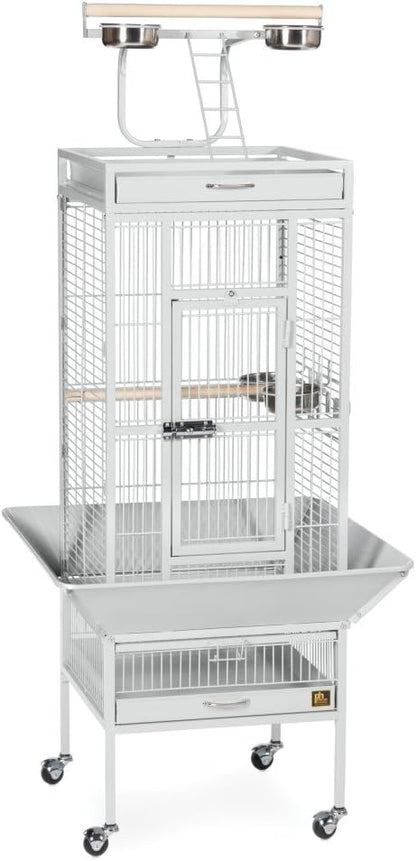 Prevue Pet Products Wrought Iron Select Bird Cage - Large Steel Cage with Rolling Stand, Seed Guards, and Playtop, Durable Design, Ideal for Conures and Medium Birds - Chalk White