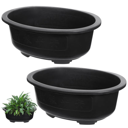 Luxshiny Large Oval Flower Pot Planter 14.96 Inch with Drainage Holes 2-Pack Plastic Bonsai Planters for Indoor Outdoor Gardening Balcony Office Home Use