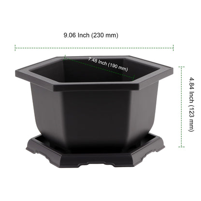 PINGEUI 4 Pack Plastic Bonsai Pot, 7.5 Inches Bonsai Training Pots with Drainage Humidity Tray, Large Bonsai Plant Tree Pots for Garden, Yard, Balcony
