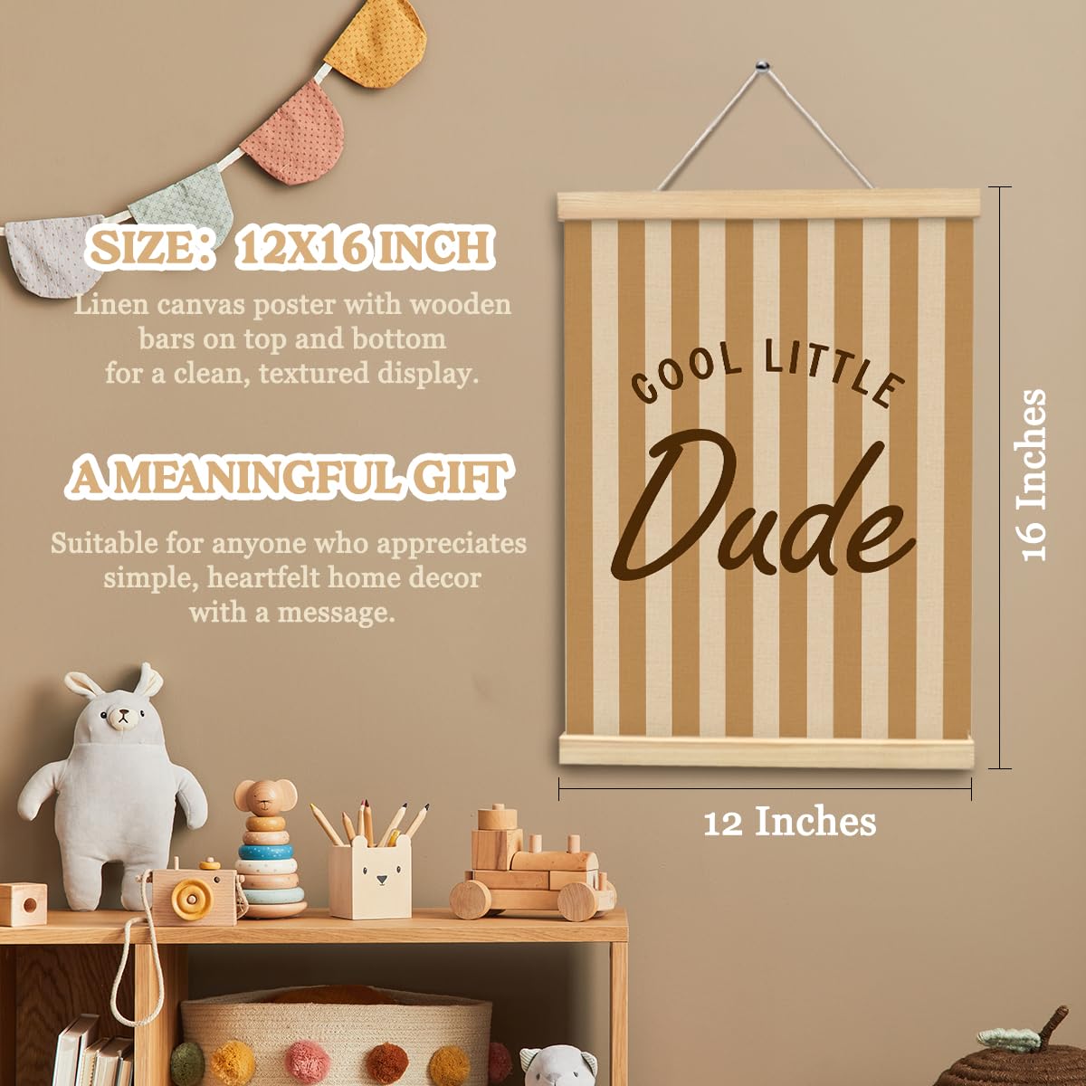 MOFUYU Little Dude Room Decor, Boy Nursery Decor, Retro Toddler Bedroom Playroom Wall Art, Toddler Boy Room Decor, Baby Boys Kids Posters Framed 12x16
