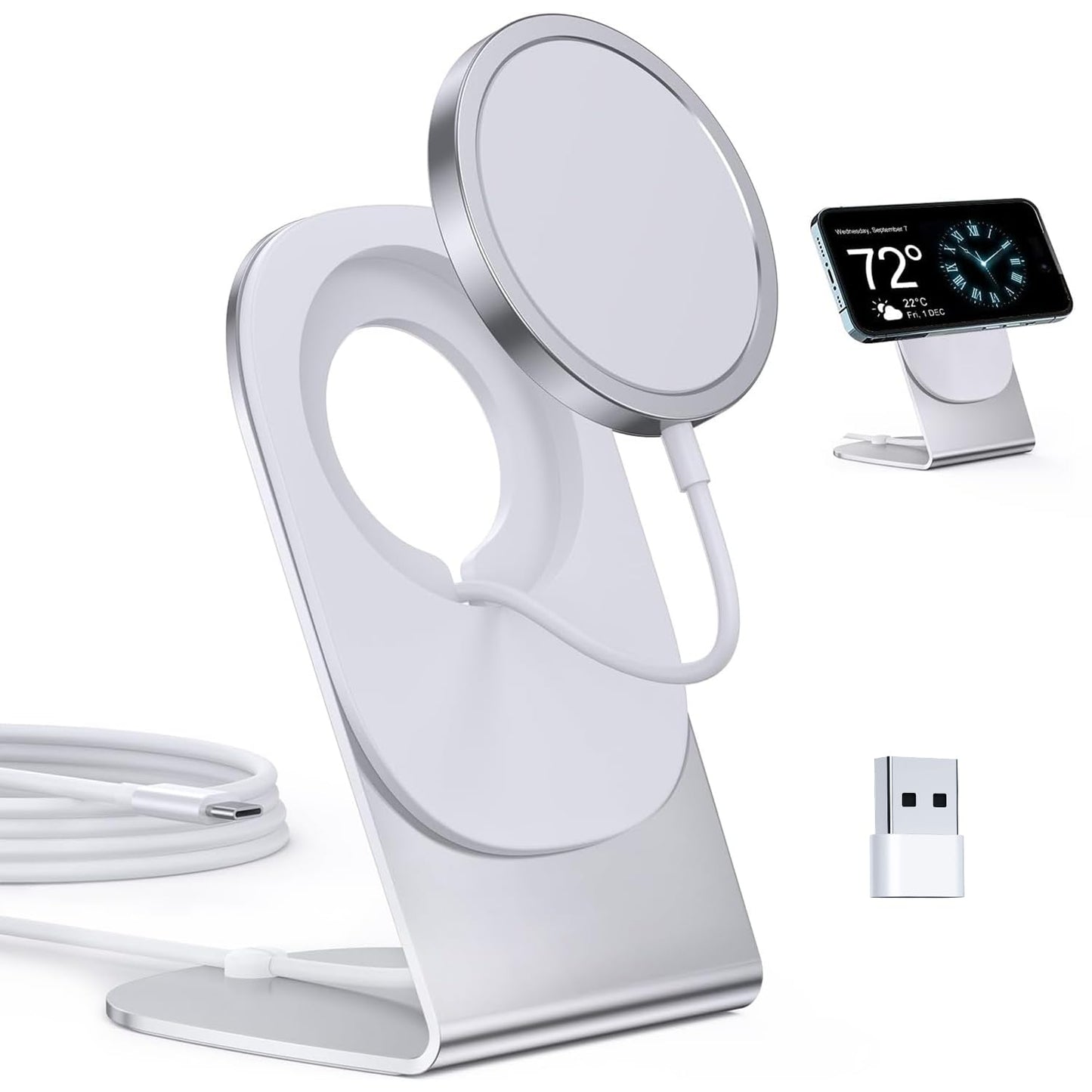 Magnetic Wireless Charger Mag-Safe Charger for iPhone 17/16/15/14/13/12 Series Convertible Magnet Wireless Charging Stand/Pad with 5ft Cable for iPhone and AirPods 2/3/Pro 2/Pro