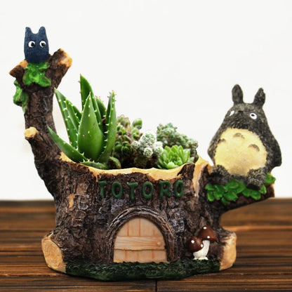 Fantasee Succulent Pot, Small Garden Pots with Drainage Hole, Resin Plants Flower Pots Miniature Ornaments for Home Office Decor (Cartoon - B)