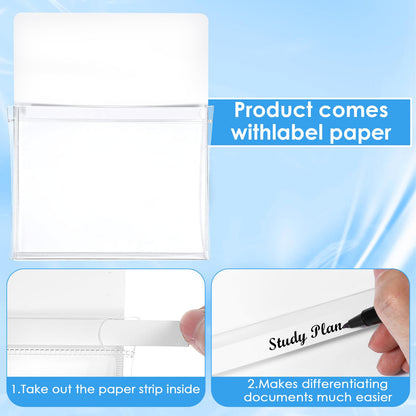Tolare 5 Pcs Magnetic Pockets for Whiteboard & Fridge, Magnetic File Holder Organizer Set with Magnet Backing, 12 x 9.5 Inch Clear Storage Pouches for Documents Notes Tools (Black & White)