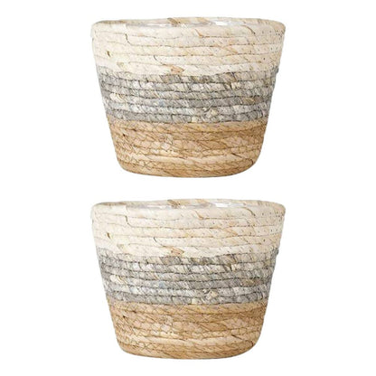 Operitacx Handmade Sea Grass Plant Basket 2 Pack Decorative Flower Holder Baskets for Home
