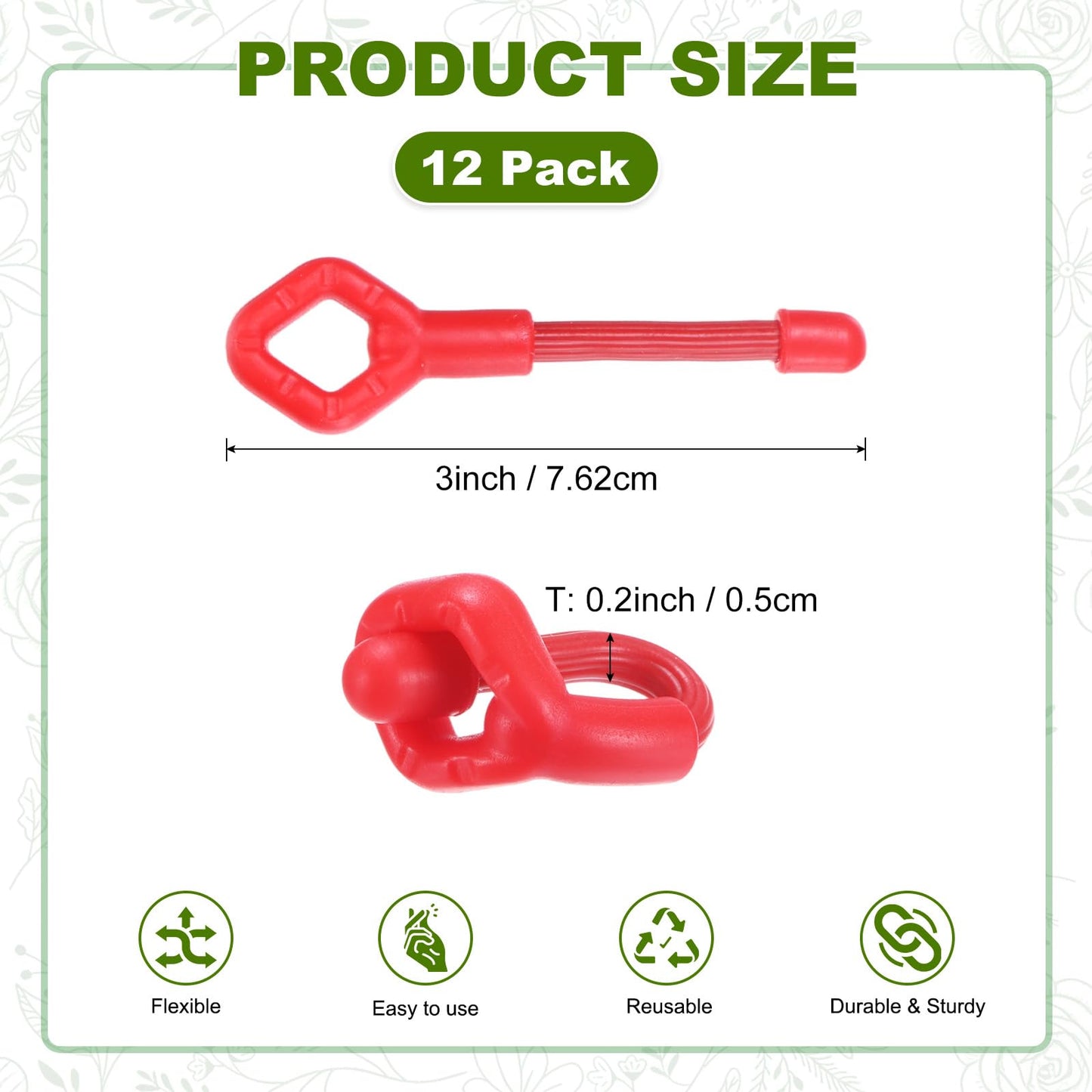 M METERXITY 12-Pack Adjustable Plant Ties, 3inch/7.62cm Silicone Flexible Multi-Function Sturdy Garden Twist Tie for Plant Support/Tree/Shrub/Vine, Reusable Support Twine [Red]