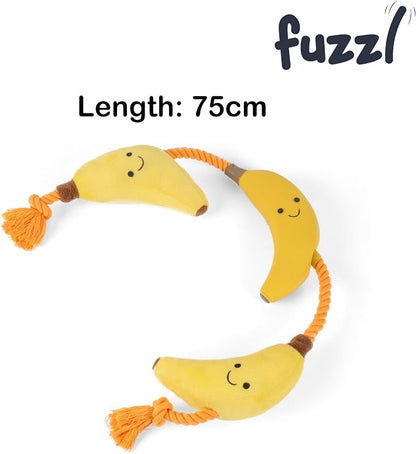 Fuzzl Tugga Bananas Dog Toy 75cm - Rope Latex and Plush Dog and Puppy Throw Fetch and Tug with Squeaker