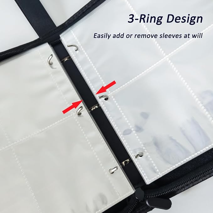 Premium Card Binder 4 Pocket, 3-Ring Zipper 400 Pockets Card Holder Book with 50 Removable Sleeves，Card Collection Storage Album for Trading Cards, MTG, TCG, Yugioh Cards