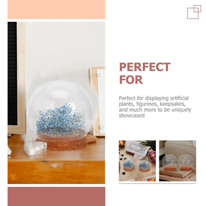 4Pcs Preserved Flower Glass Cover with Cork Base Glass Cloche Bell Jar Terrarium Dome Bottle Miniature Floral Decoration (Khaki)
