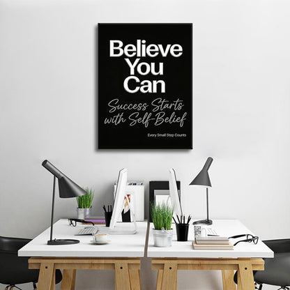 YSPCSUN Inspirational Wall Decor Believe You Can Motivational Canvas Painting, Framed Uplifting Typography Pictures for Modern Office Study Room Men Women Desk Decor, Wooden Inner Frame 24x18 Inch