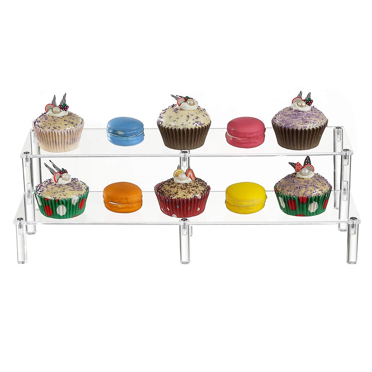 BYCY 2 Tier Clear Acrylic Display Stand Cupcakes Holder, Dessert Display Riser for Great Event, Birthday Party, Wedding Party ( 1 Pack - 16" X 6.9" X 4.25" )