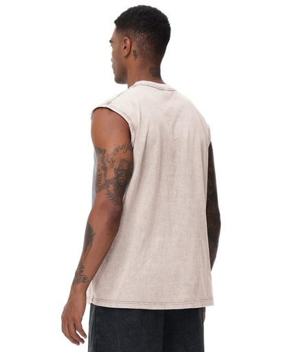 SnowElve 3 Pack Mens Workout Tank Tops Sleeveless Tee Shirts Men Muscle Shirt Gym Acid Wash T Shirts Running Beach Loose Fit Tee(BKAGAC,S)
