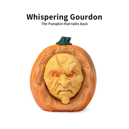 SeasonFable Whispering Gourdon Halloween Animated Pumpkin, Resin, Flickering Red LED Eyes, Eerie Talking Effect, Battery Powered, Horror Style, Indoor Decor
