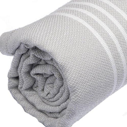 Bersuse Towels Anatolia XL Beach Blanket Throw Blanket Turkish Towel 100% Cotton Extra-Large Quick-Dry Lightweight Premium Peshtemal Towel - 61x82 Inches, Silver Grey